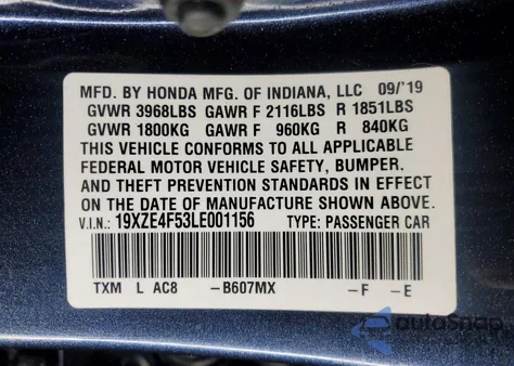 2020 Honda Insight Ex z USA, uszkodzony, nr VIN 19XZE4F53LE001156
